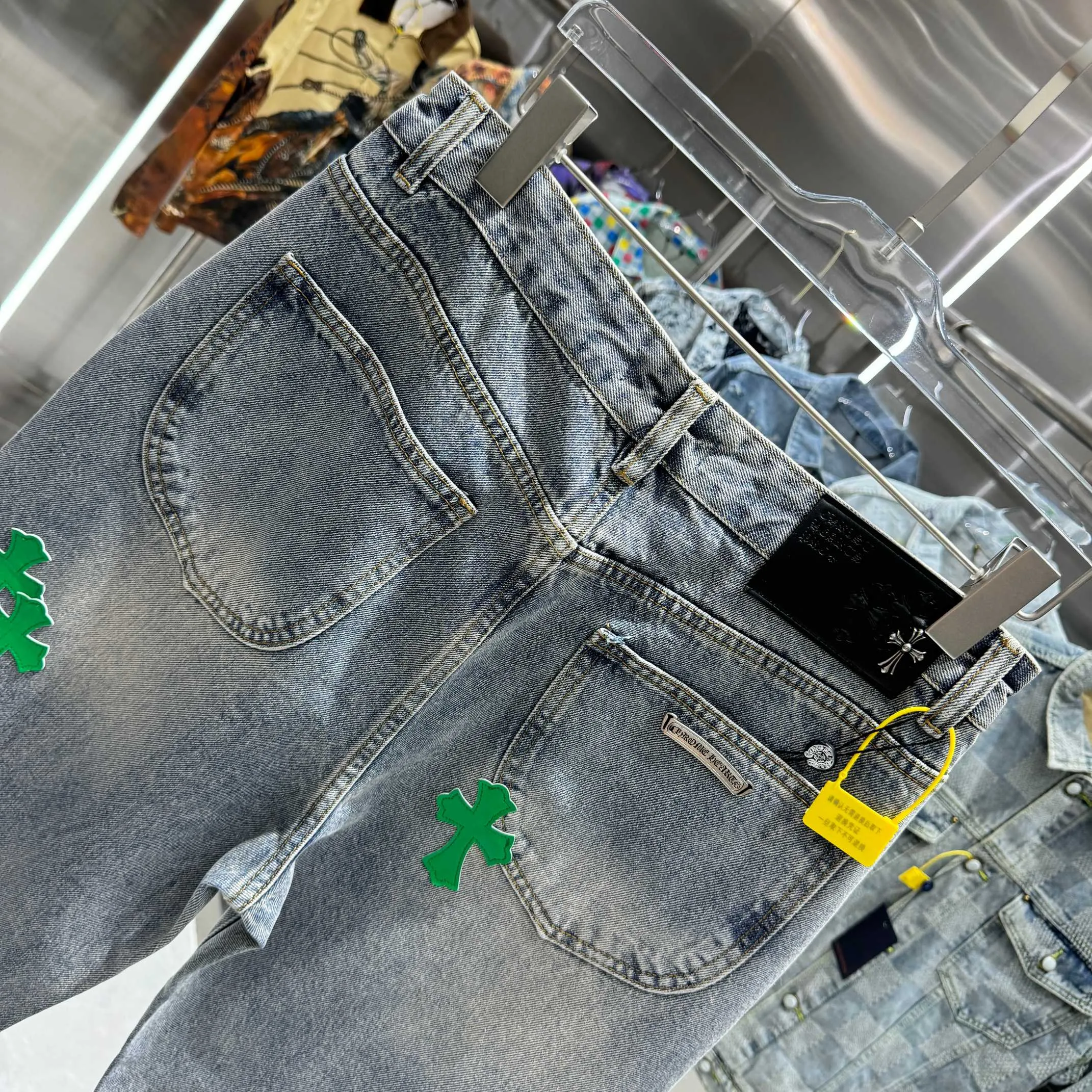 🅿️270 Crow Heart Cross logo + printed logo jeans 2025 latest product, original goods, washed casual jeans, imported original washed stretch fabric, comfortable and elastic, original hardware accessories decorated with logo, super correct version, extremely high grade, counter quality, fashionable and stylish upper body. The printing adopts imported foam printing, customized buttons, YKK zippers. The complete set of accessories is customized by molding. Color: blue Size: S-XXL 28 30 32 34 36 code